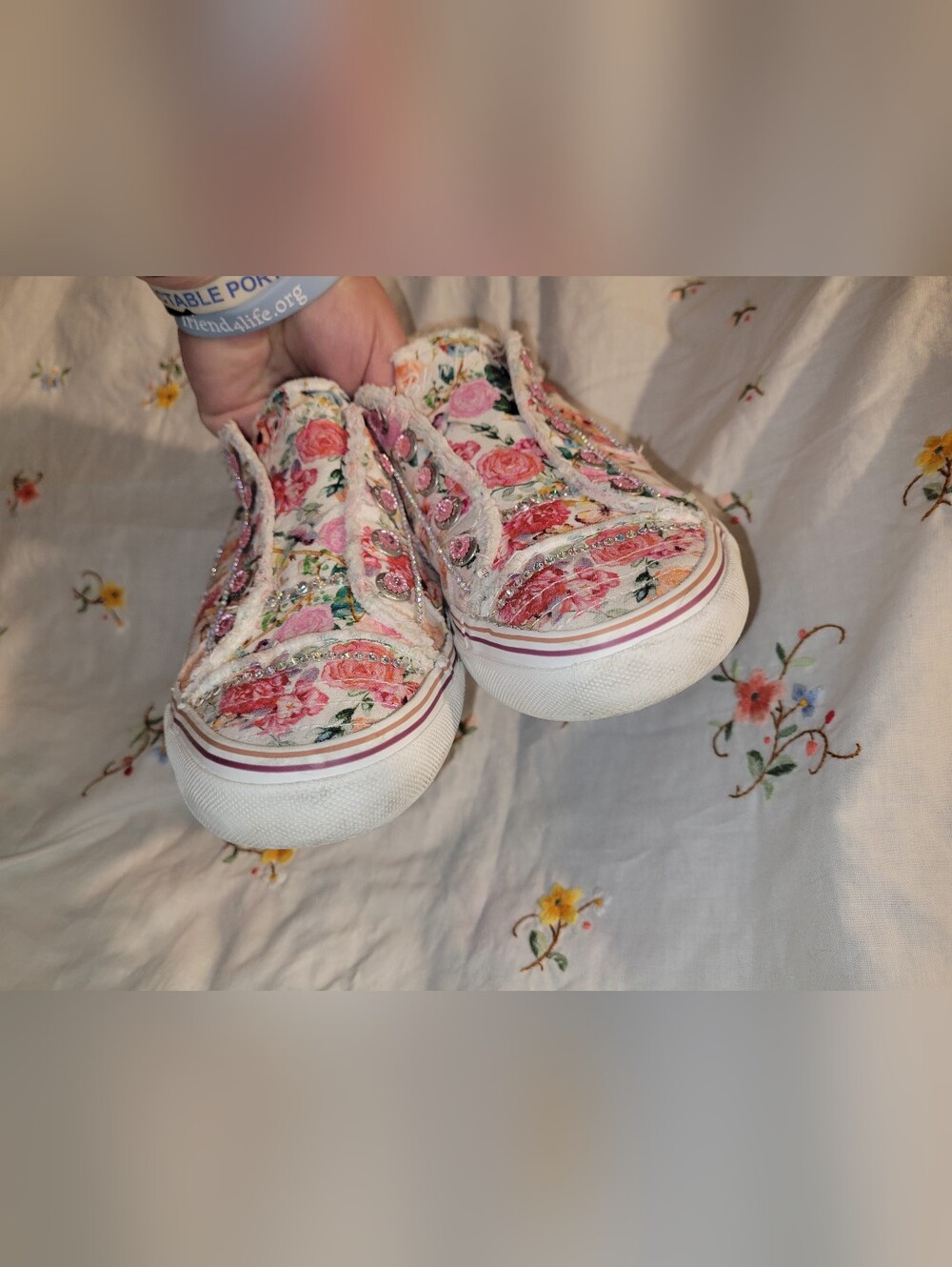 Custom Rhinestone Embellished Floral Blowfish Floral Print Sneakers Size 7.5 - Picture 6 of 12